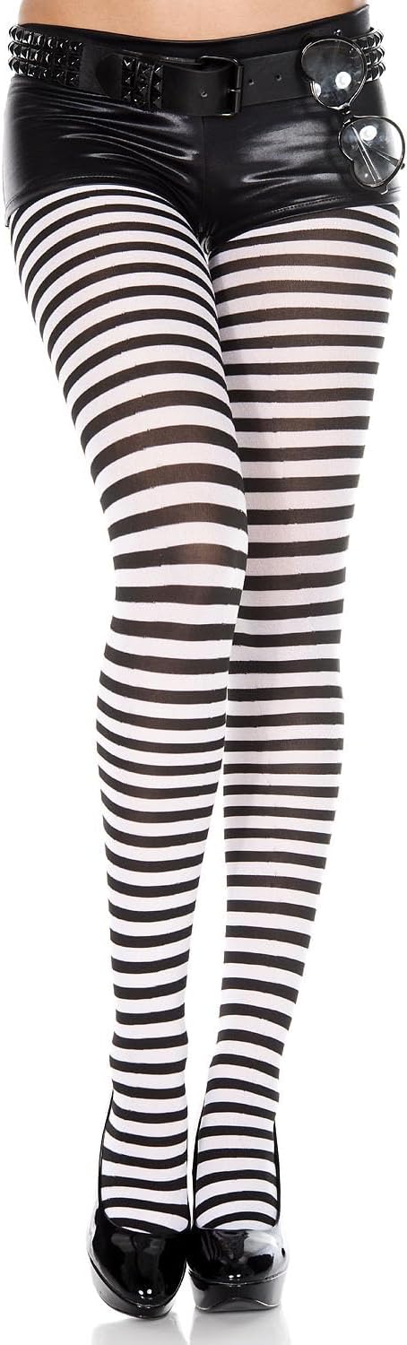 Black/White, Std Size (Up to 175 lbs) - Striped Opaque Tights