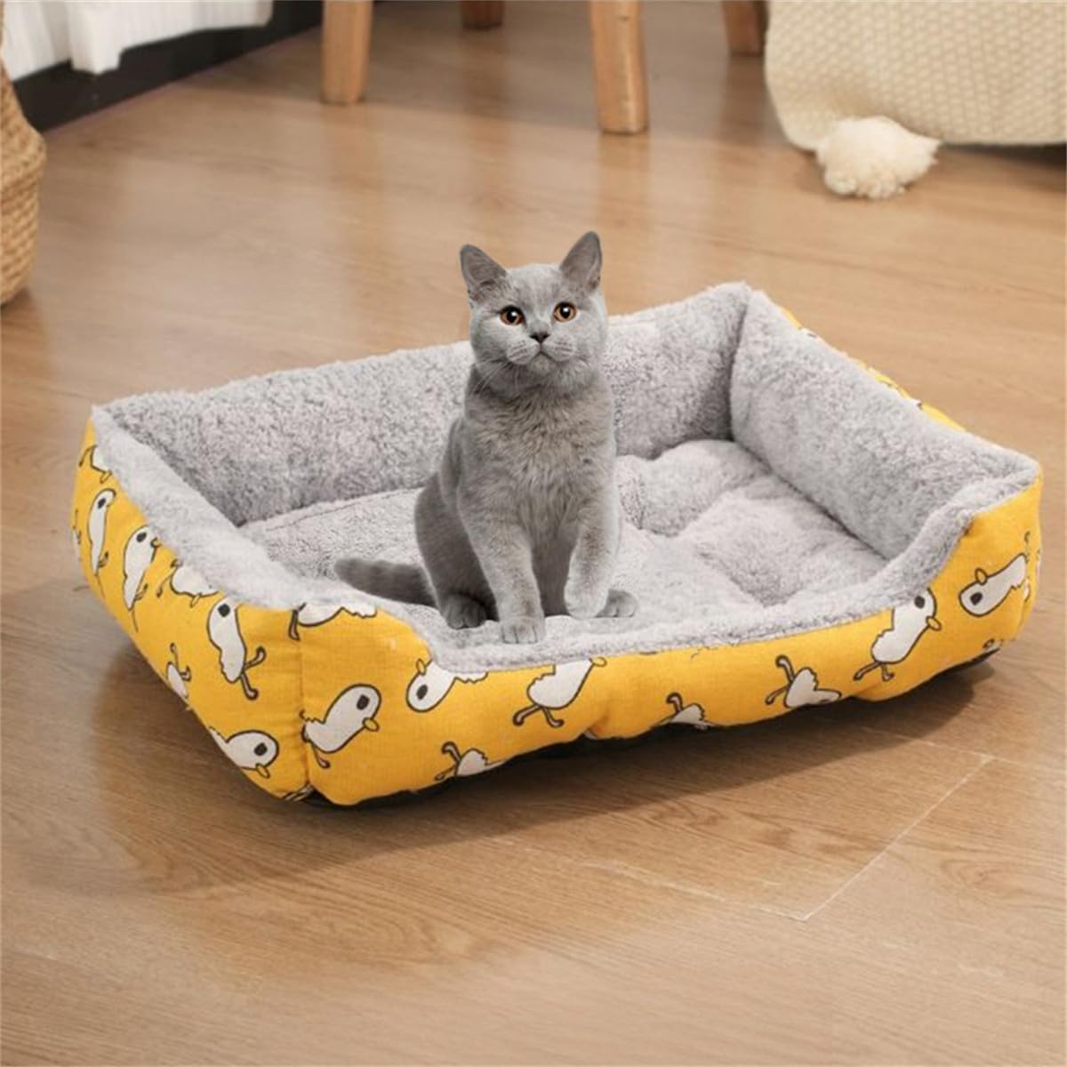 Odot Dog Bed Medium Large Small size Dogs, Rectangle Washable Pet Bed for Cat Puppy Crate, Calming Dog Sofa, Soft and Fluffy, Non-Slip (Yellow duck,L)