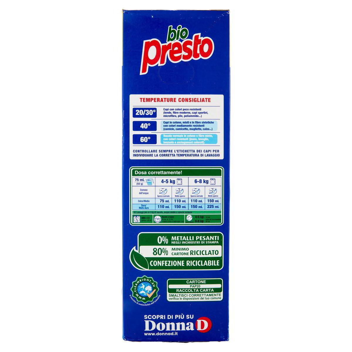 Detersivo Bio Presto Detersivo Polvere Classico - Detergente en polvo elimina las manchas rápidamente, proporciona una frescura duradera, 62 lavados, 3100 g + llavero Beni Culinari gratuito