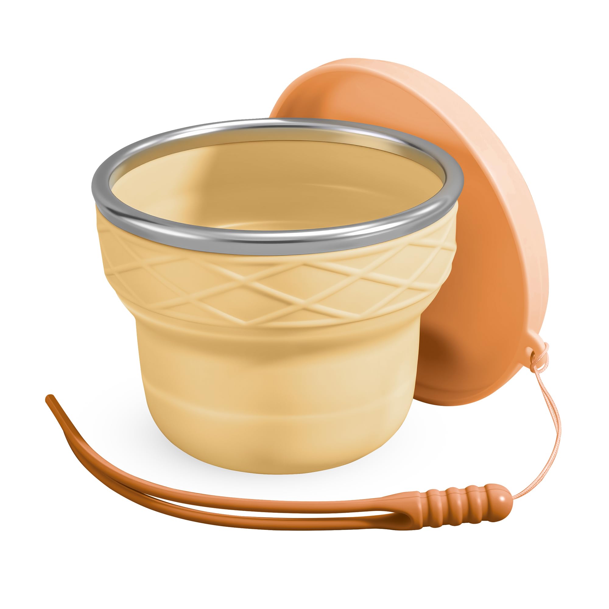 luvtree Silicone Collapsible Travel Cup with Lid, 7oz/200ml BPA-Free, Portable for Travel, Business Trip, Camping, Hiking, Picnic, RV & Backyard Party (Yellow cup with brown lid)