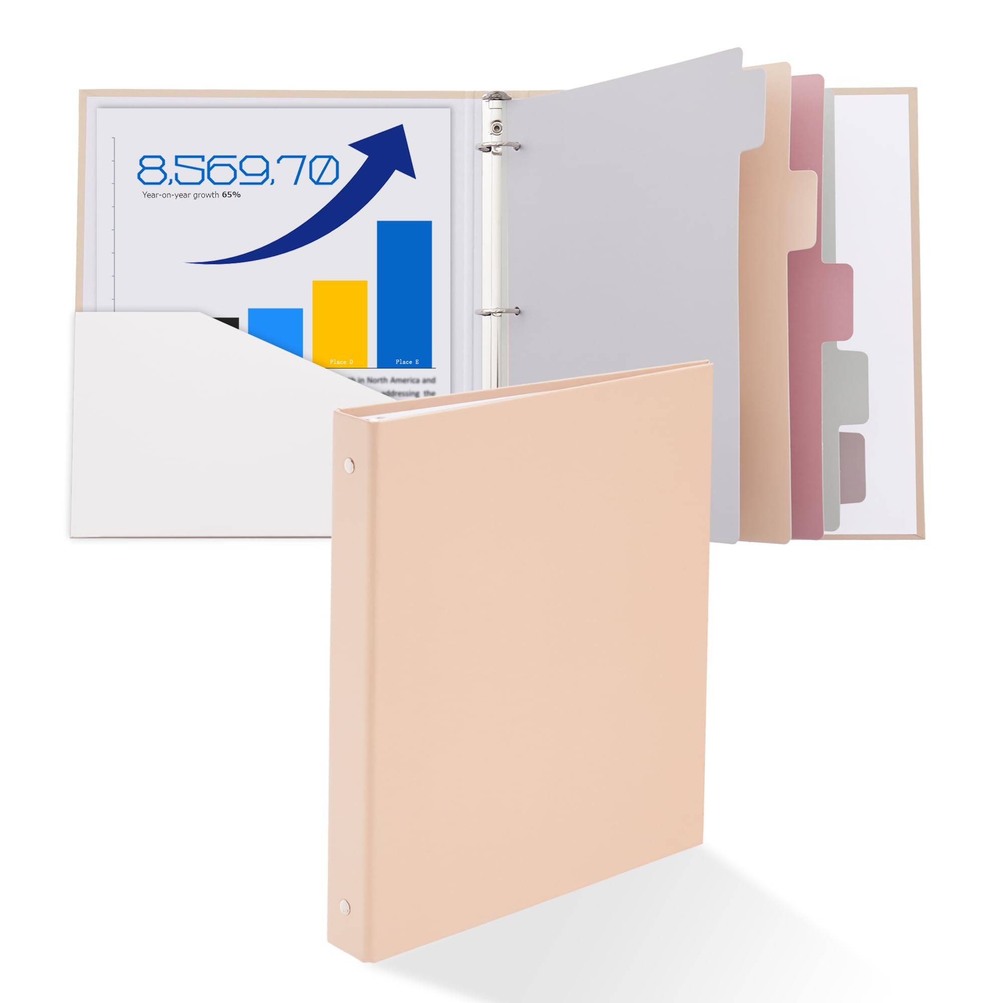 Y YOMA 1 Inch 3 Ring Binders with Dividers & Inside Pocket, Letter Size Cardboard Pastel Binders Organizer, Holds 225 Sheets Durable Aesthetic Design