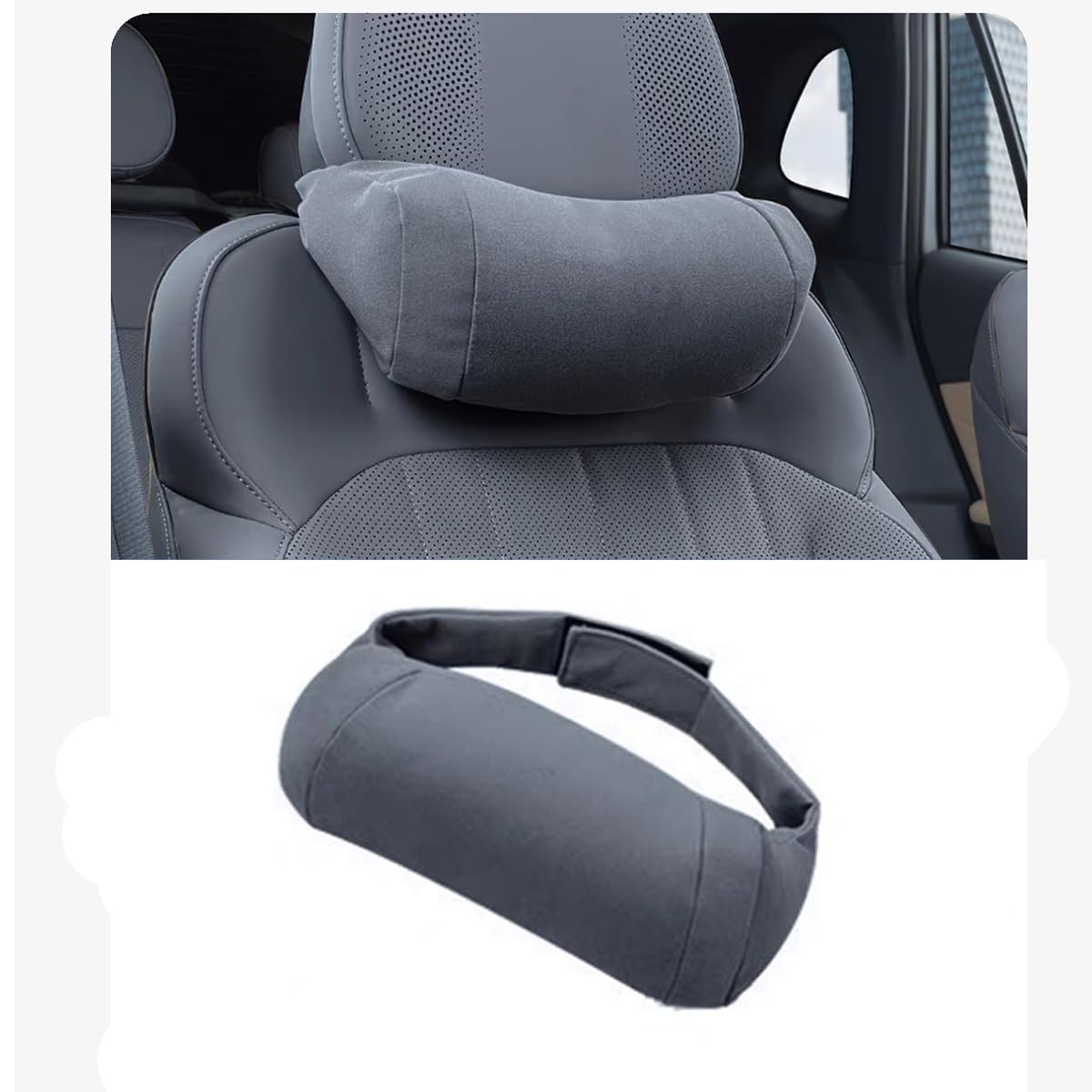 TYUIGHF Car Neck Pillow for Hyundai Tucson NX4/ Hybrid/NLine 2021-2024 2025 2026 Ergonomic Car Headrest Pillow Luxury Suede Memory Foam Car Neck Support Cushion for Driving Fatigue Relief Pain,Grey
