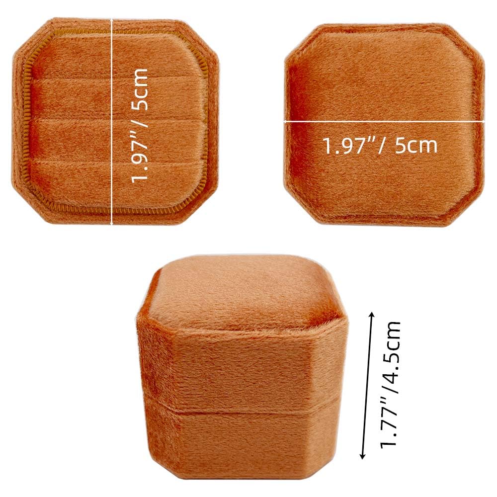 Scatola per anelli in velluto a 3 scomparti, ottagonale di alta qualità, fatta a mano, per cerimonie nuziali, proposte, fidanzamenti, Natale, fotografia (arancione)
