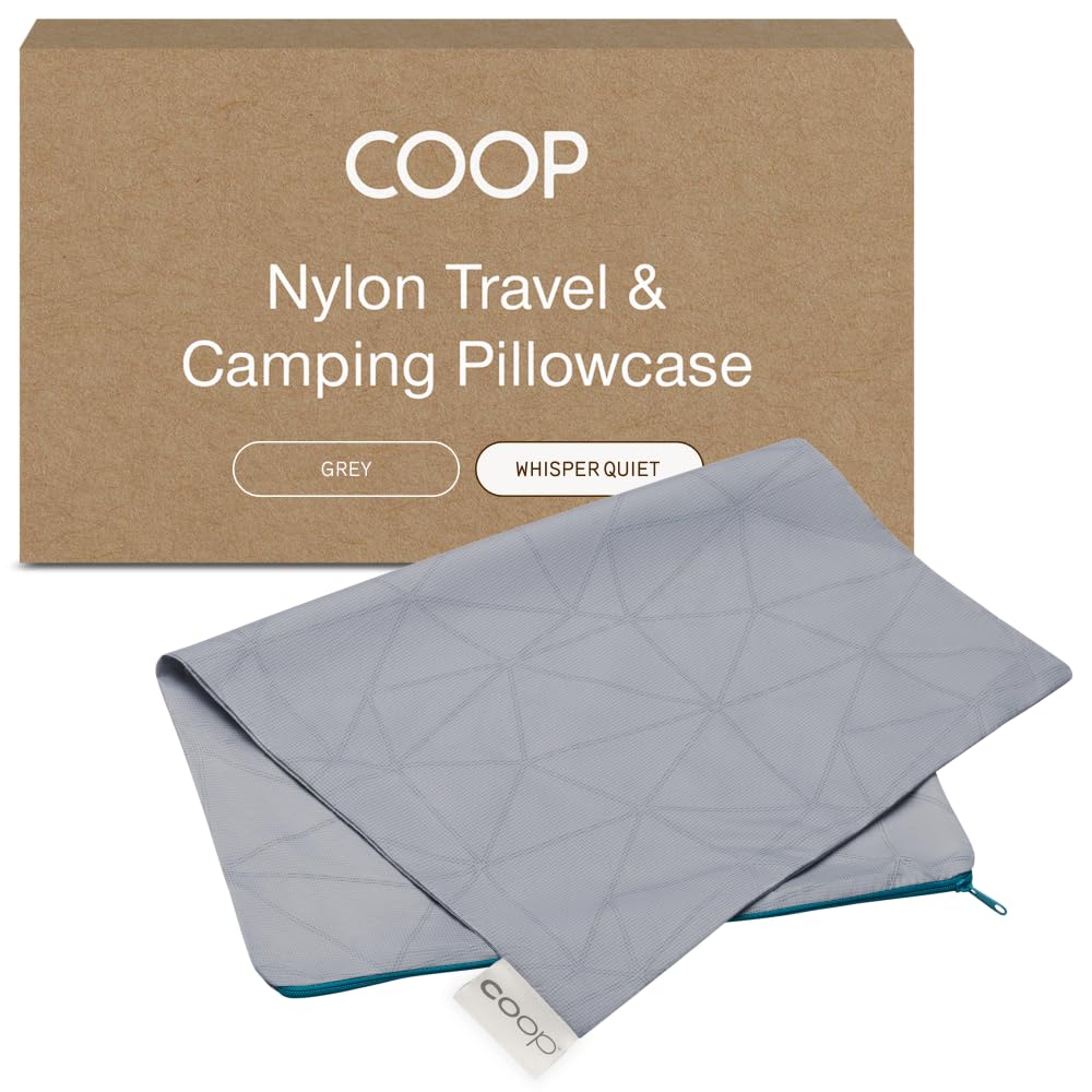 Coop Home Goods Nylon Camping and Travel Pillow Cover, Waterproof Camping Pillow Protector, Zippered Cover, Washable Travel Pillowcase (Grey)