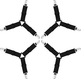 AUAUY 4 PCS Bed Sheet Clips, Adjustable Bed Sheet Straps with Clips, Mattress Fasteners to Hold Sheets in Place, Elastic Bed Sheet Holder Corner Straps for Bedding, Sofa Cushion-Black, 3 Clips
