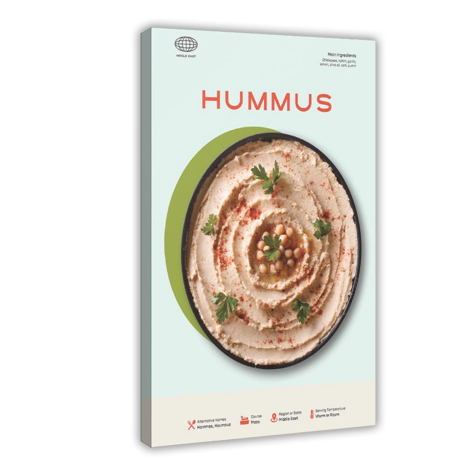 DEZARO Hummus Food-Serie Poster auf Leinwand, Schlafzimmer, Dekoration, Sport, Landschaft, Büro, Raumdekoration, Geschenk, Rahmen-Stil, 50 x 75 cm