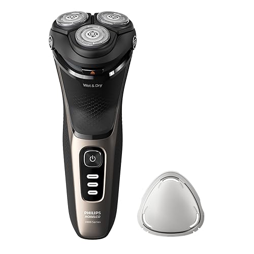 Philips Norelco Shaver 3000 Series, afeitadora eléctrica en seco y húmedo, P-Cap, bolsa de viaje, color oro ceniza, modelo S324290