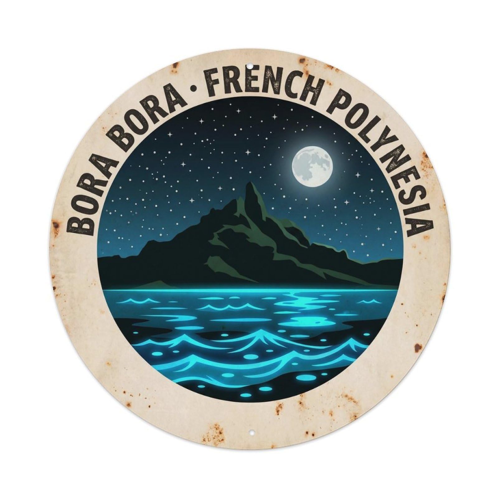 Olyhtr 8X8inch Classic Style Bioluminescent Borabora Otemanu Lagoon Vintage Metal Tin Sign