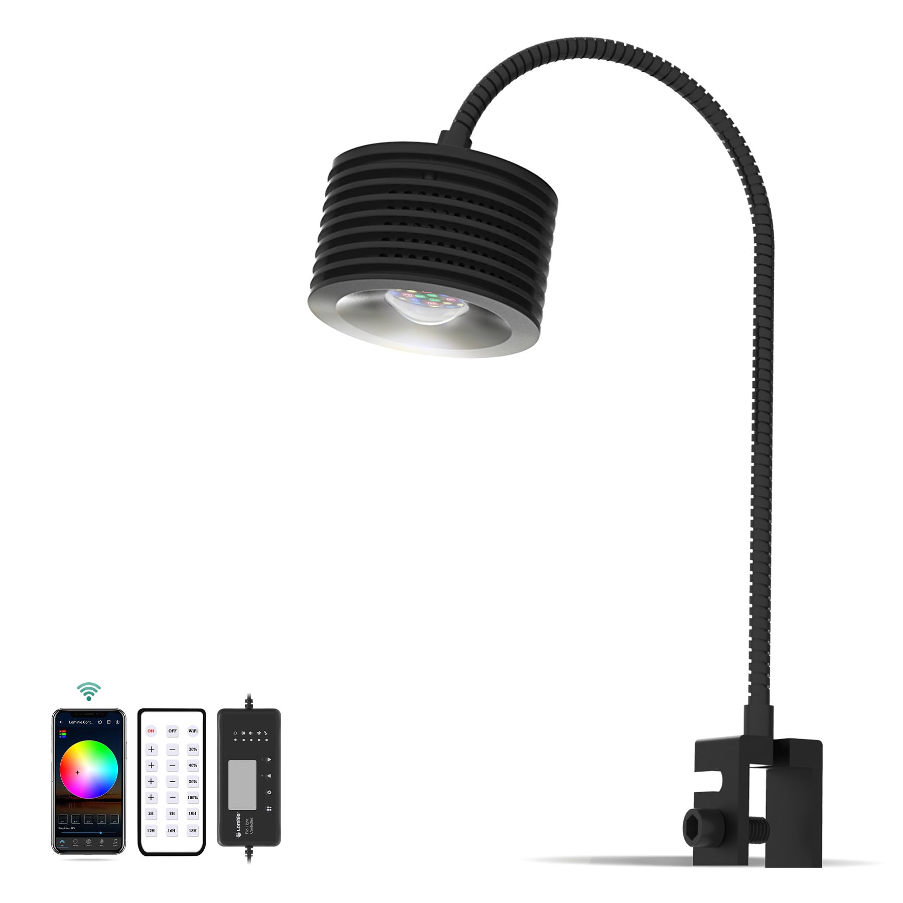 Lominie LED Aquarium Light Full Spectrum Dimmable with Remote for Coral Reef Saltwater Fish Tank Clip-On Nano Light for Small Aquariu