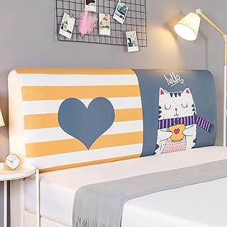 Pokrowiec na wezgłowie niebieski żółty rozciągliwy łóżko wezgłowie antypoślizgowy pokrowiec można prać zdejmowany wygodny ochraniacz pyłoszczelny zagłówek dekoracja do sypialni pojedyncze podwójne łóżka king 150 cm (długość wezgłowia 140-170 cm)