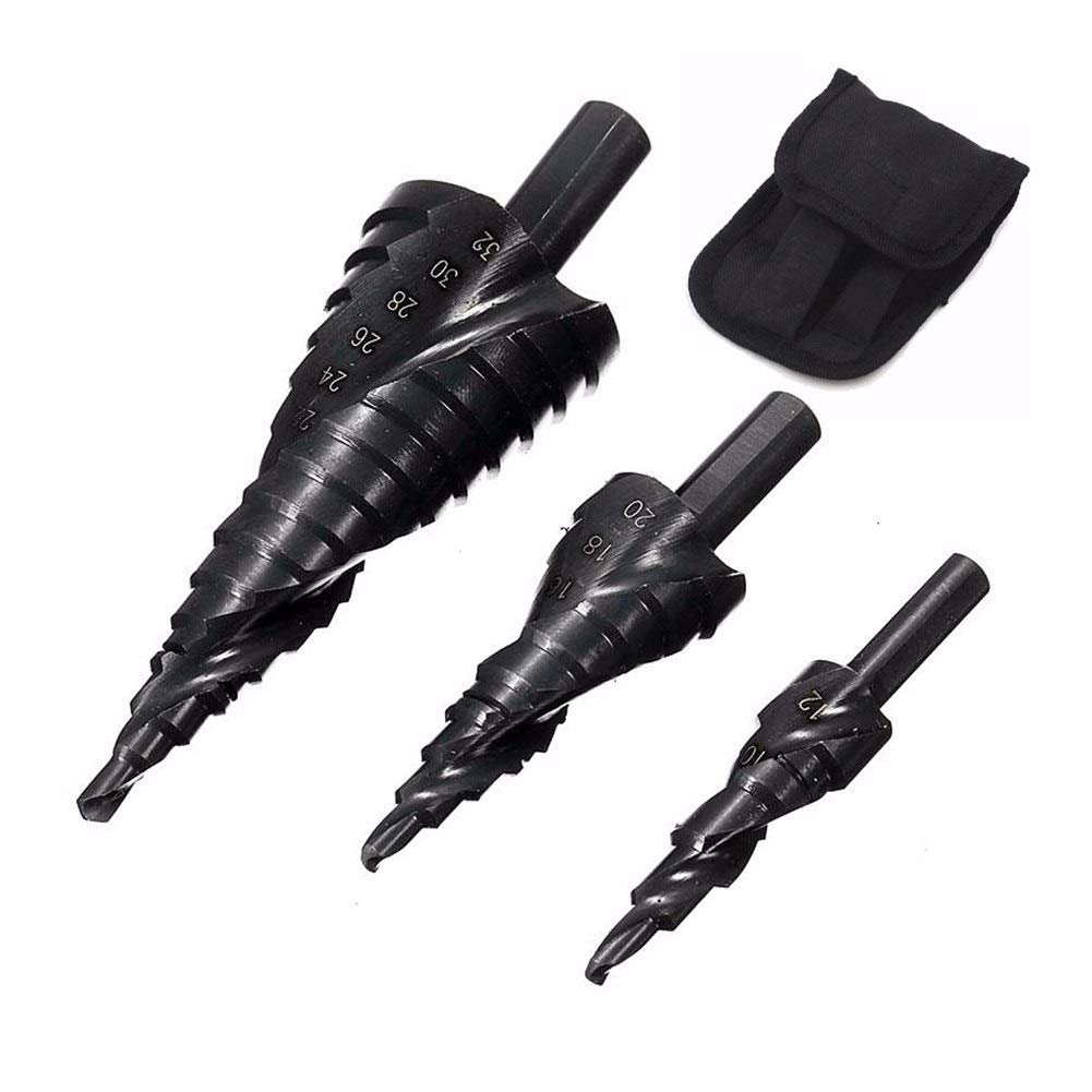 Carbide Step Drill Bit 3PCS 4-32MM HSS Cobalt Step Drill Bit Set Nitrogen High Speed Steel Spiral for Metal Cone Triangle Shank Hole Cutter