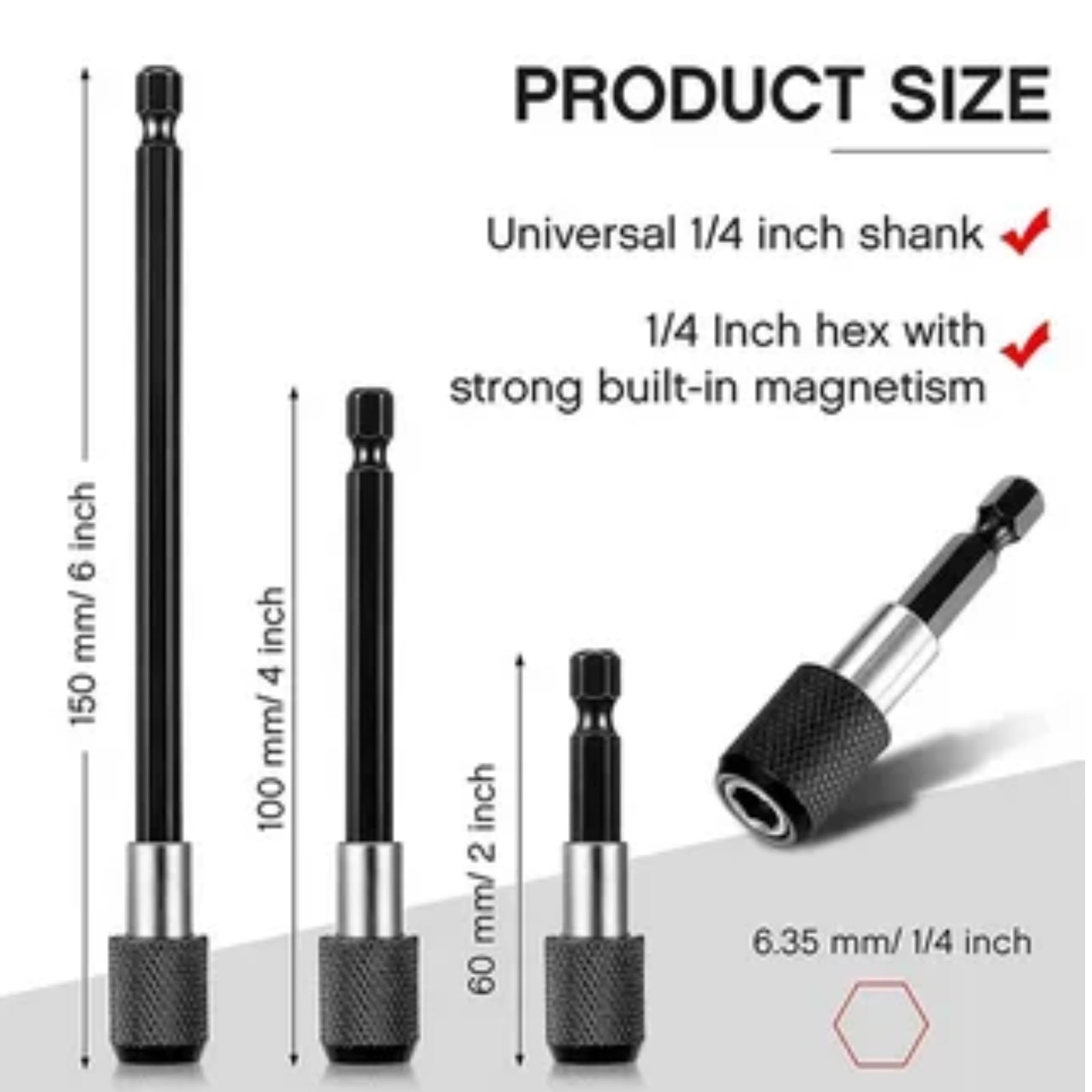 Set 3pz Prolunghe Porta Punte Magnetiche 60 100 150mm Per