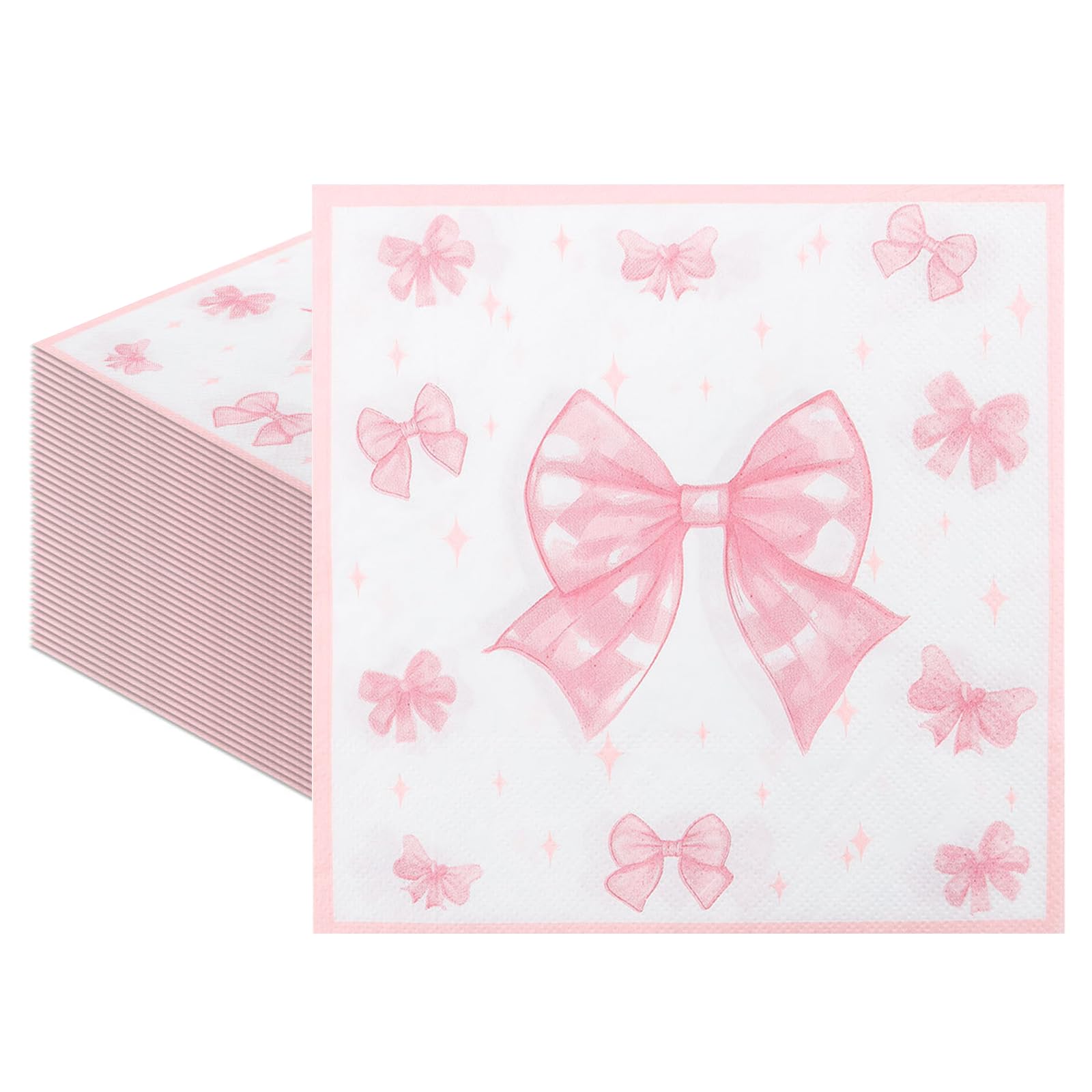40PCS Pretty Pink Bow Paper Napkins Disposable Party - Summer Cocktail Napkins, Patterned Serviettes