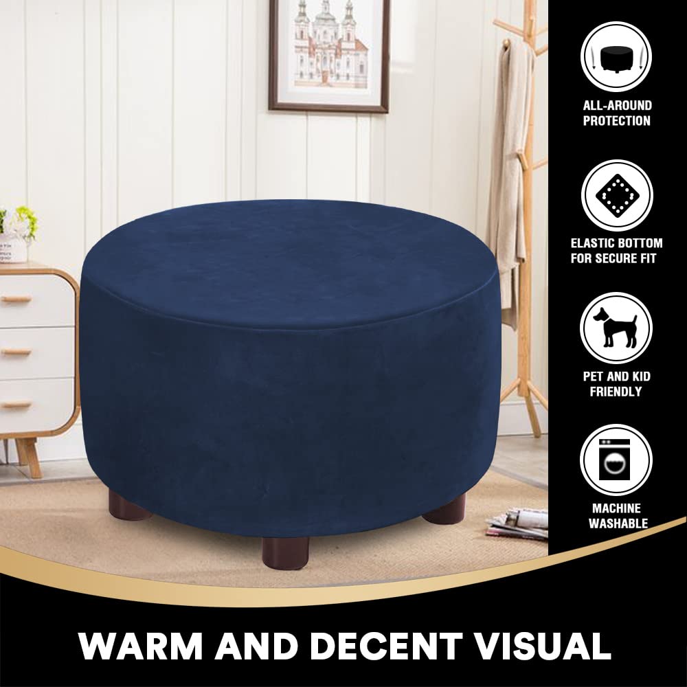 Copri Sgabello Rotondo In Velluto Elasticizzato Nero - Fodera Di Lusso Per Pouf E Ottomani, Morbida E Lavabile (95-99cm)