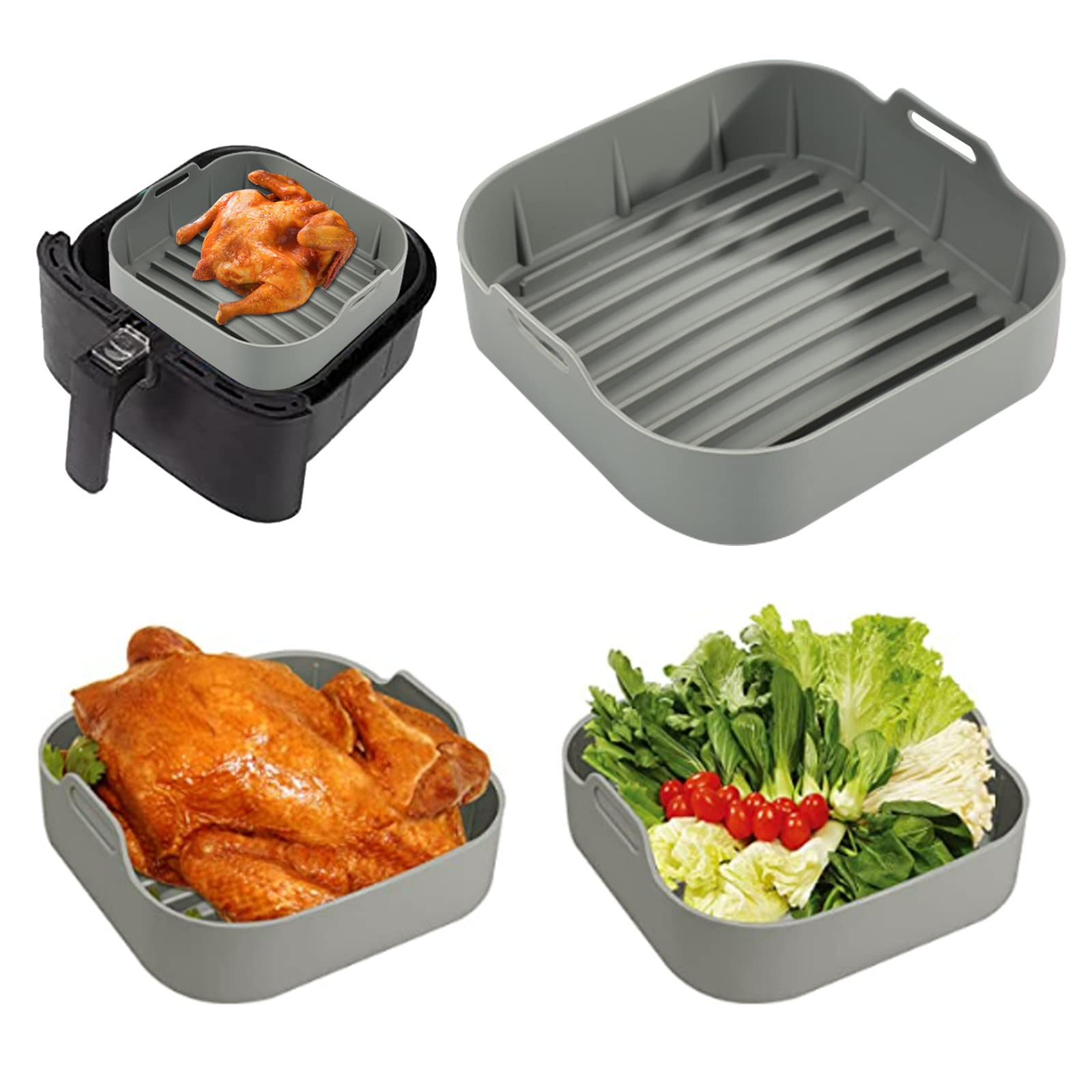 qxpdd Air Fryer Silicone Pot, Air Fryer Liners, Wiederverwendbar Antihaft Luftfritteuse Matten, Silicone Air Fryer Basket, Heißluftfritteusen Ofenzubehör Quadratisches Tablett (2 pcs)
