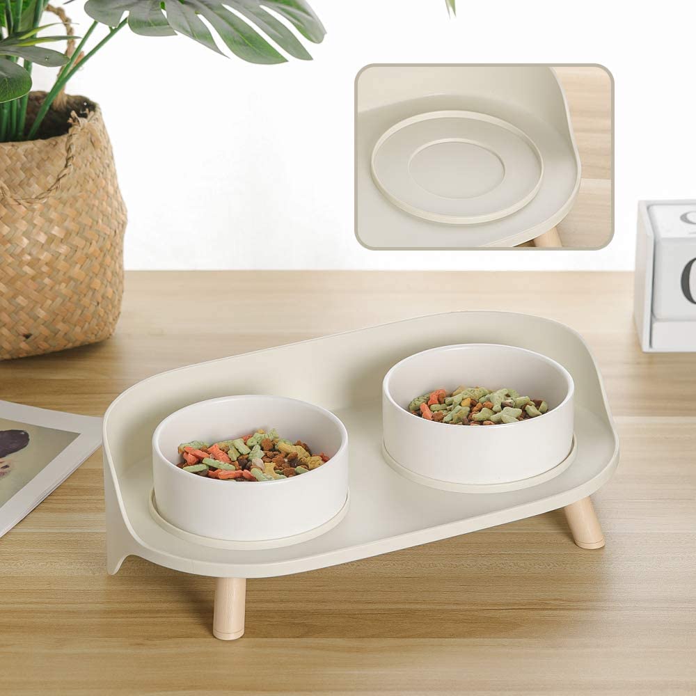 DICKIS Cat Bowl for Food and Water Raised Dog Cat Bowl Set - Double pet Bowl Dish for Small Dog | Cat | Puppy | Rabbit and with Splash Proof Guard for Less Mess BEST FOR PUPPY