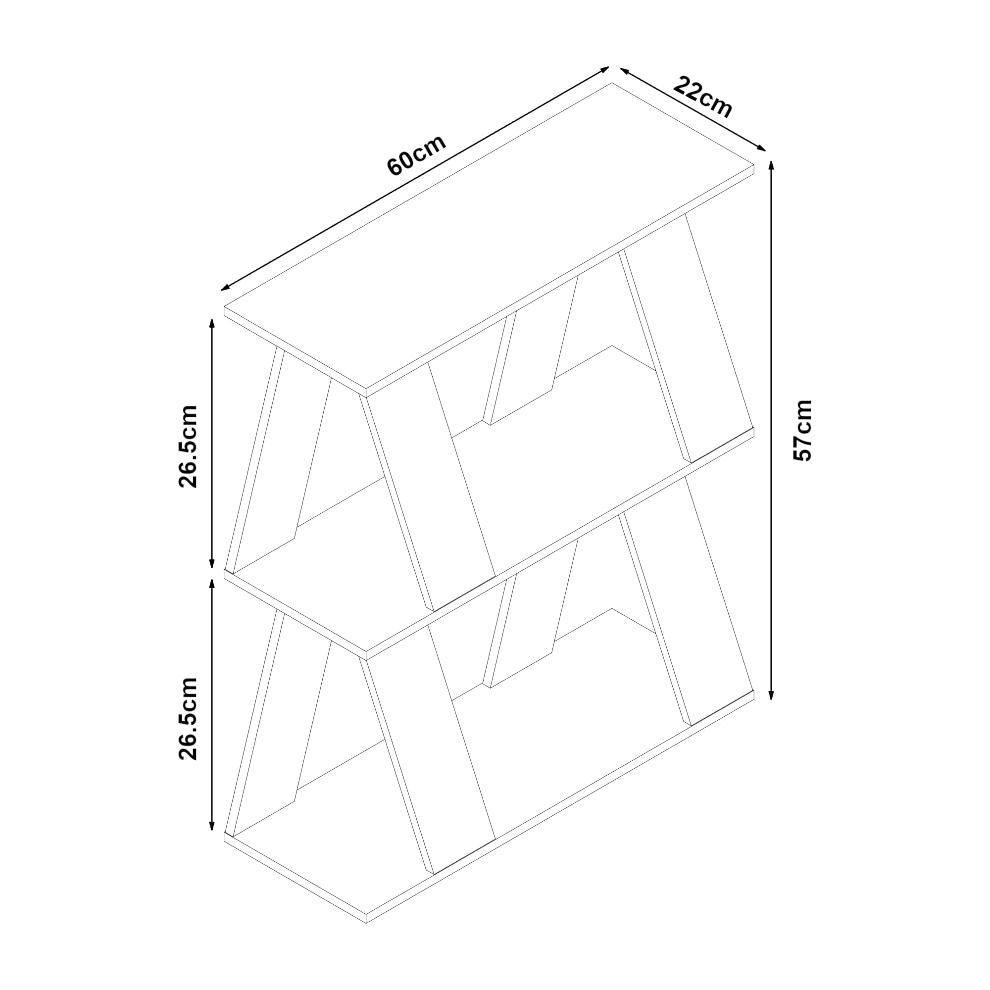 [en.casa] Versátil Mesa Auxiliar con Amplio Tablero y 2 Estantes Mesita de Noche Mesa de Sofá Original Diseño con Lamas Inclinadas Aglomerado 60x22x57 cm - Efecto Roble