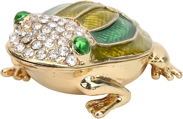 Trinket Box, Diamond Inlaid Enamel Frog Collectible Figurine Jewelry Rings Necklace Earrings Holder for Thanksgiving Birthday New Year Christmas Gift(Green)