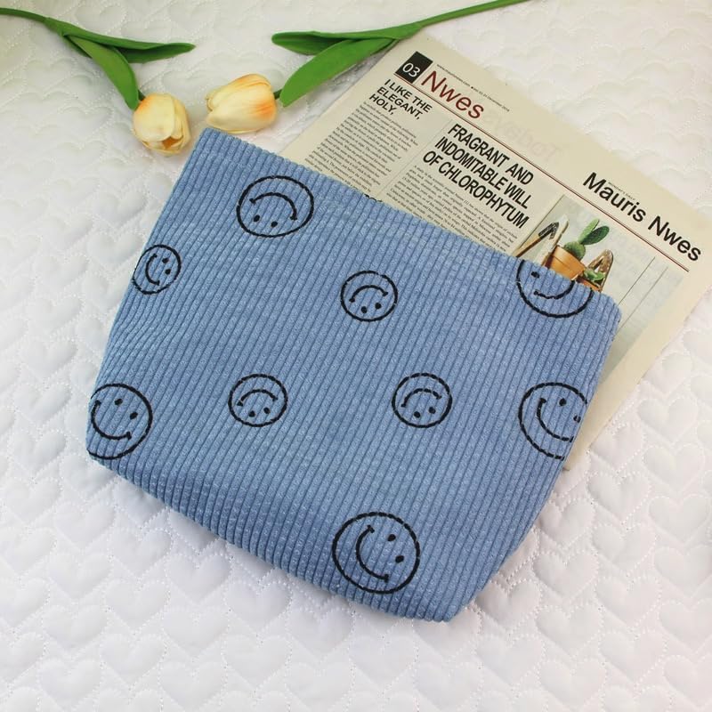 Miniatura 7 de Bolsa de cosméticos, Azul, Patrón de cara sonriente de moda