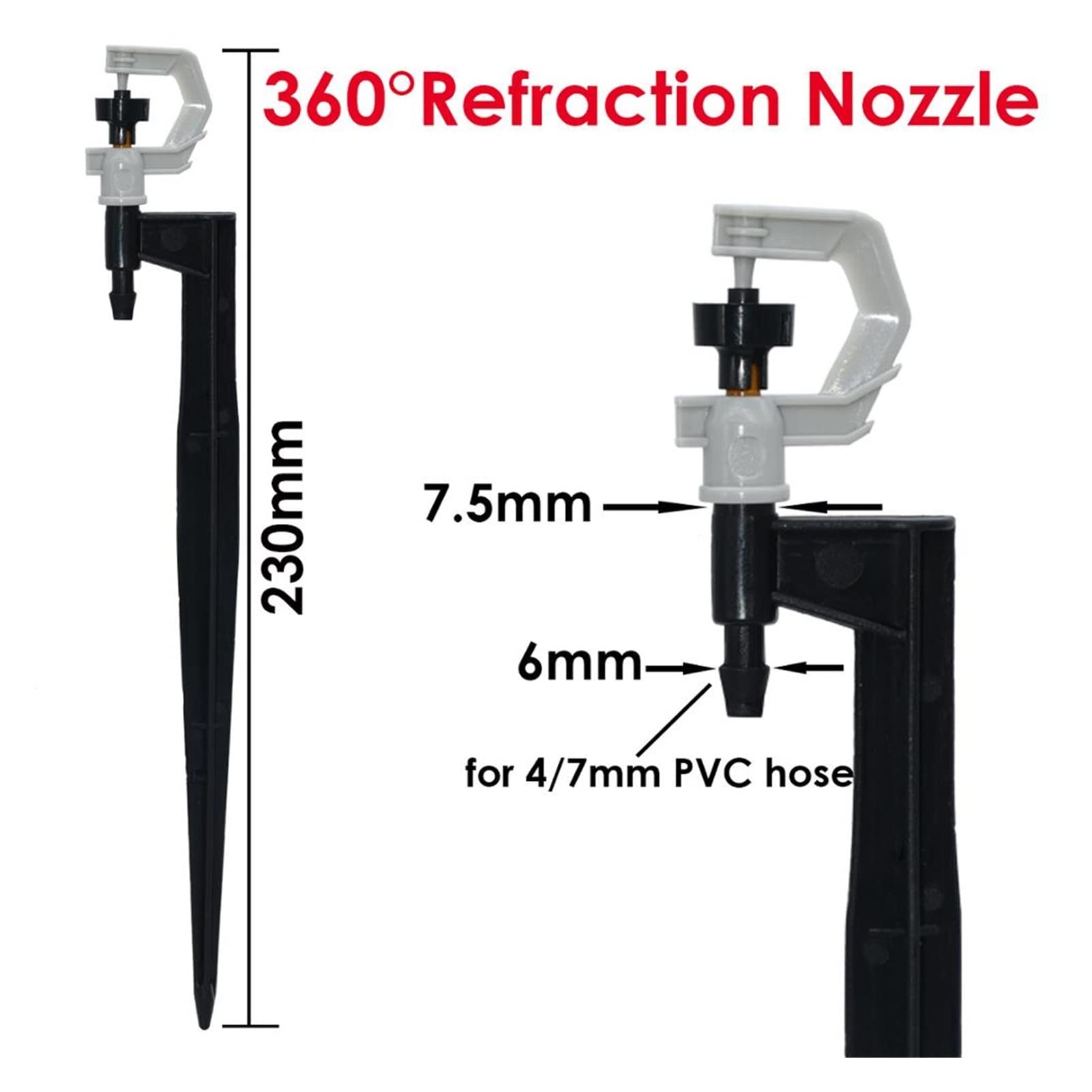 Zestaw do nawadniania kropelkowego 20-50 sztuk zraszacz ogrodowy obracający się o 360 stopni uchwyty dyszy do nawadniania na stosie 20 cm do węża 4/7 mm kwiaty szklarni (kolor: KSL01-KIT275-25M)