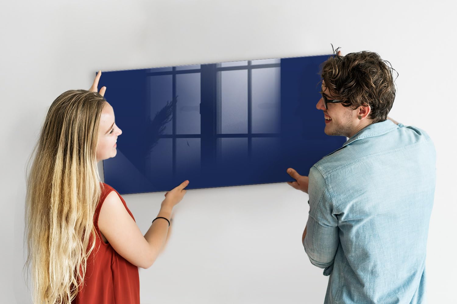 Premium Glas-Magnettafel | Magnetisches Whiteboard mit Glasoberfläche | Mit starken Neodym-Magneten & Marker | Perfekt für Büro, Küche & Arbeitszimmer - 120x60cm Blaue Farbe