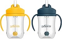 Dr. Brown's Baby's First Straw Cup 9oz Weighted Straw Training Sippy Cup, Spill-Proof, BPA-Free, 6m+ 2 Pack Dark Blue/Yellow