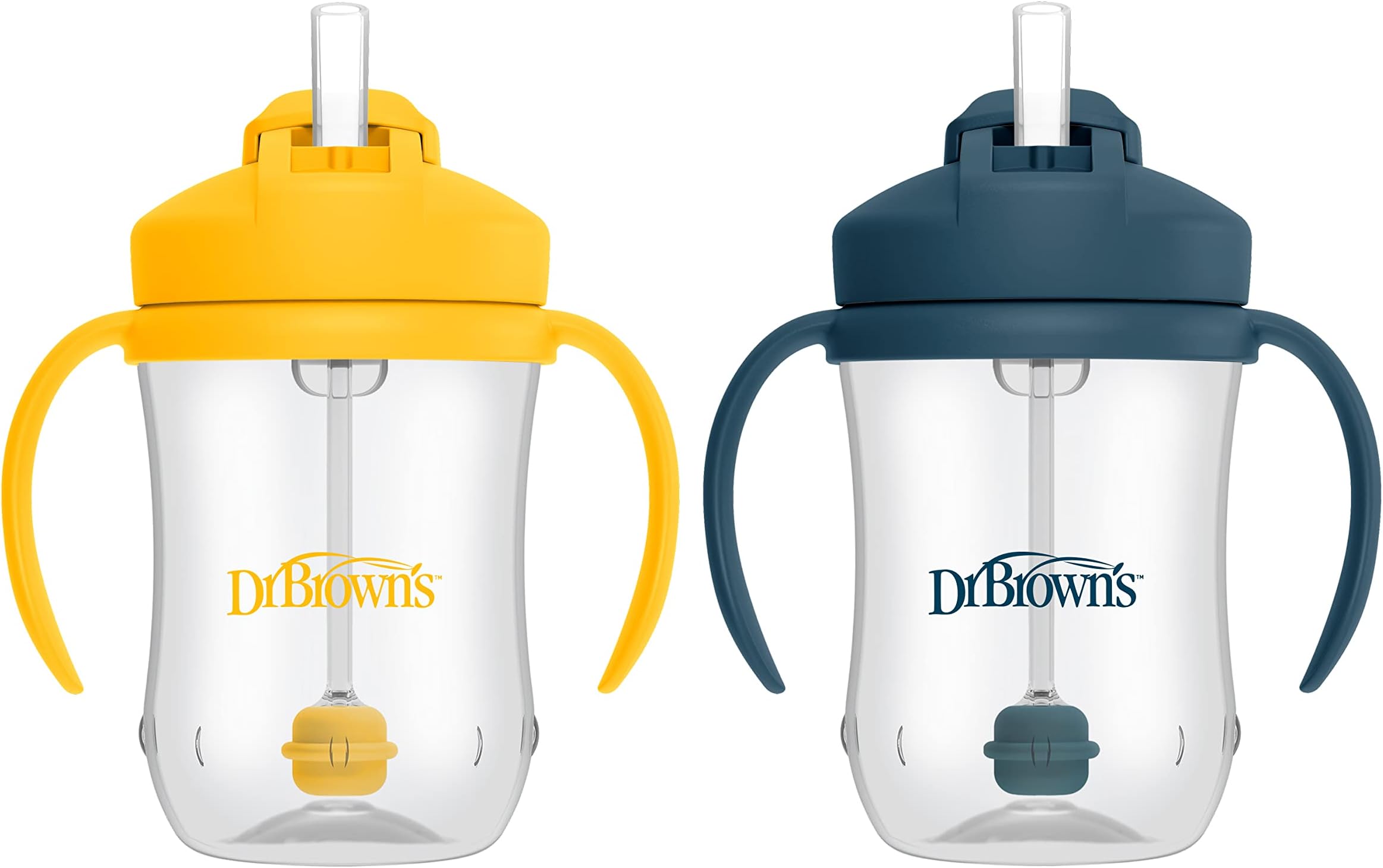 Milestones Baby's First Straw Cup, Training Cup with Weighted Straw, 9oz/270mL, Dark Blue/Vintage Yellow, BPA Free, 6m+, 2 Pack