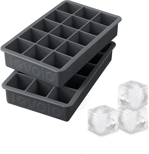 Tovolo Bandeja de silicona para cubitos de hielo, color gris carbón, paquete de 2 bandejas de hielo sin BPA para bebidas de café, cócteles, apta