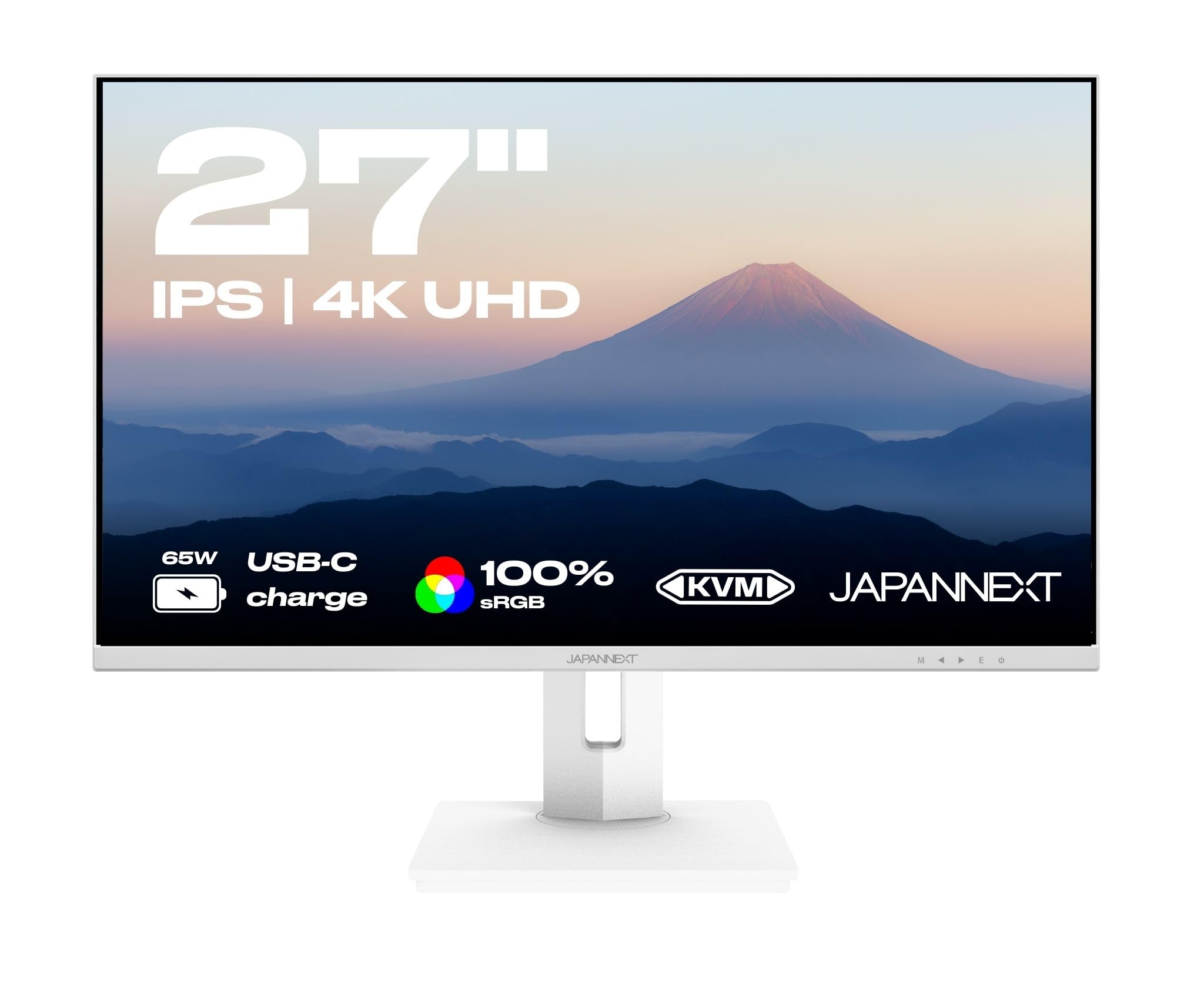 JapanNext Monitor Blanco 27" IPS 4K UHD (3840x2160) HDR | Carga a través de USB-C(65W) Altura e inclinación Ajustable(HSP) Altavoces G-Sync/FreeSync | Garantía de 2 años | JN-IPS27UHDR-C65W-HSP-W