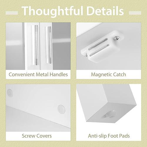 Miniatura 8 de Tangkula Armario de almacenamiento sobre el inodoro, organizador de baño independiente con puertas de vidrio templado dobles y estante ajustable,