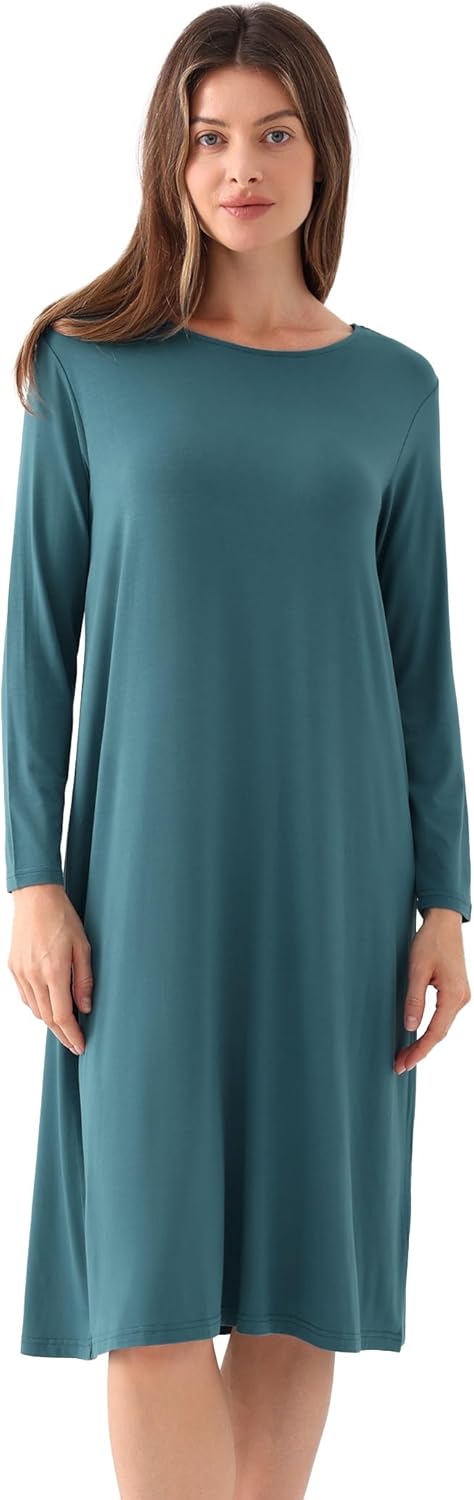 GYS Women's Nightgowns Bamboo Viscose Soft and Comfy Long Sleeve Pajama Dress