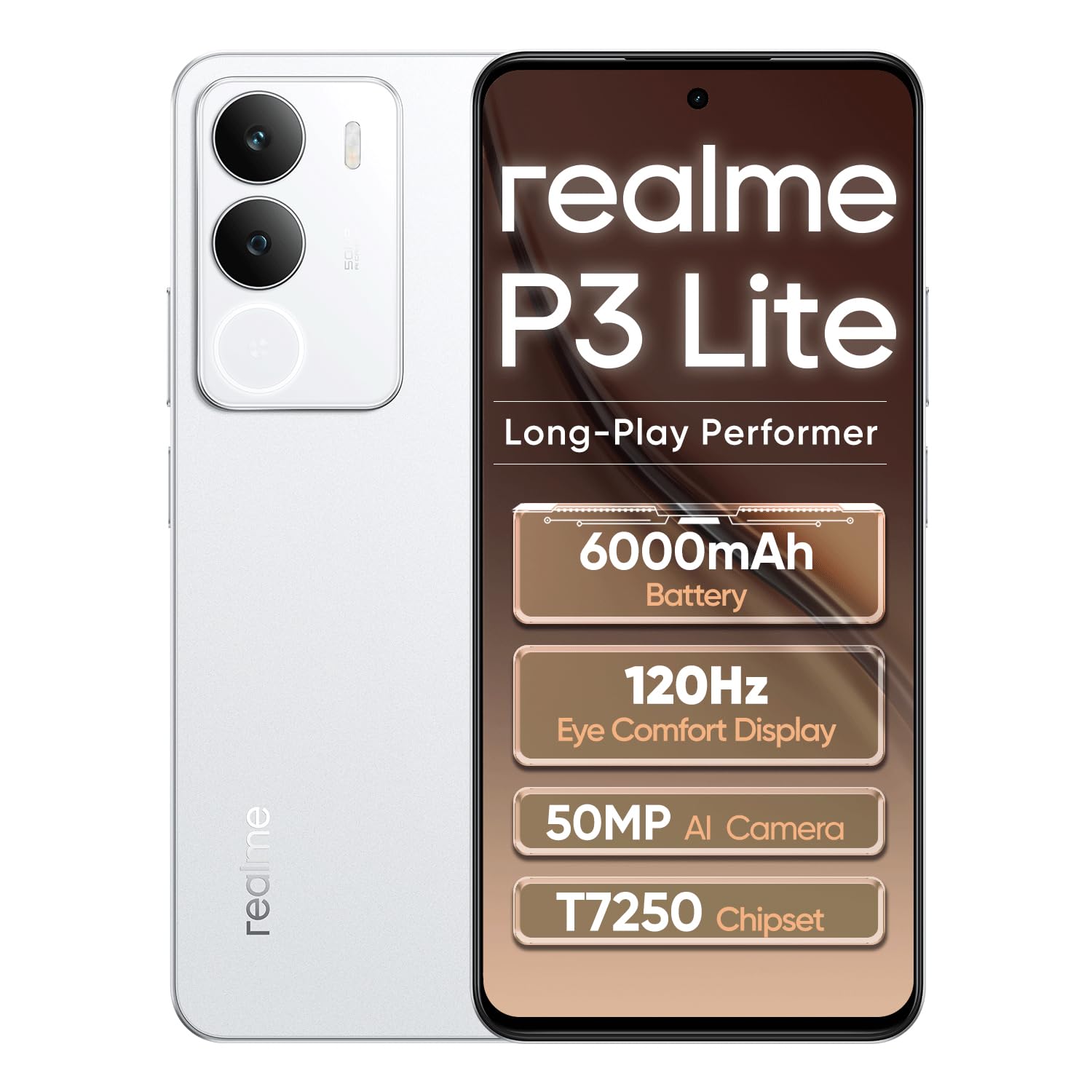 realme P3 Lite Smartphone 8+256GB Cloud White 6.67