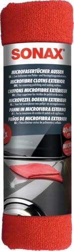 SONAX Paños de Microfibra para Exterior (2 Unidades) absorben los residuos de Cera y de pulimento y proporcionan un Brillo Profundo | N.° 04162410