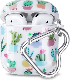 Etui na Airpods, OTOPO uroczy kaktus Air Pods akcesoria ochronna twarda obudowa przenośna i odporna na wstrząsy dla kobiet dziewcząt mężczyzn z brelokiem w kształcie serca do Airpods 2/1 etui do ładowania (kaktus)