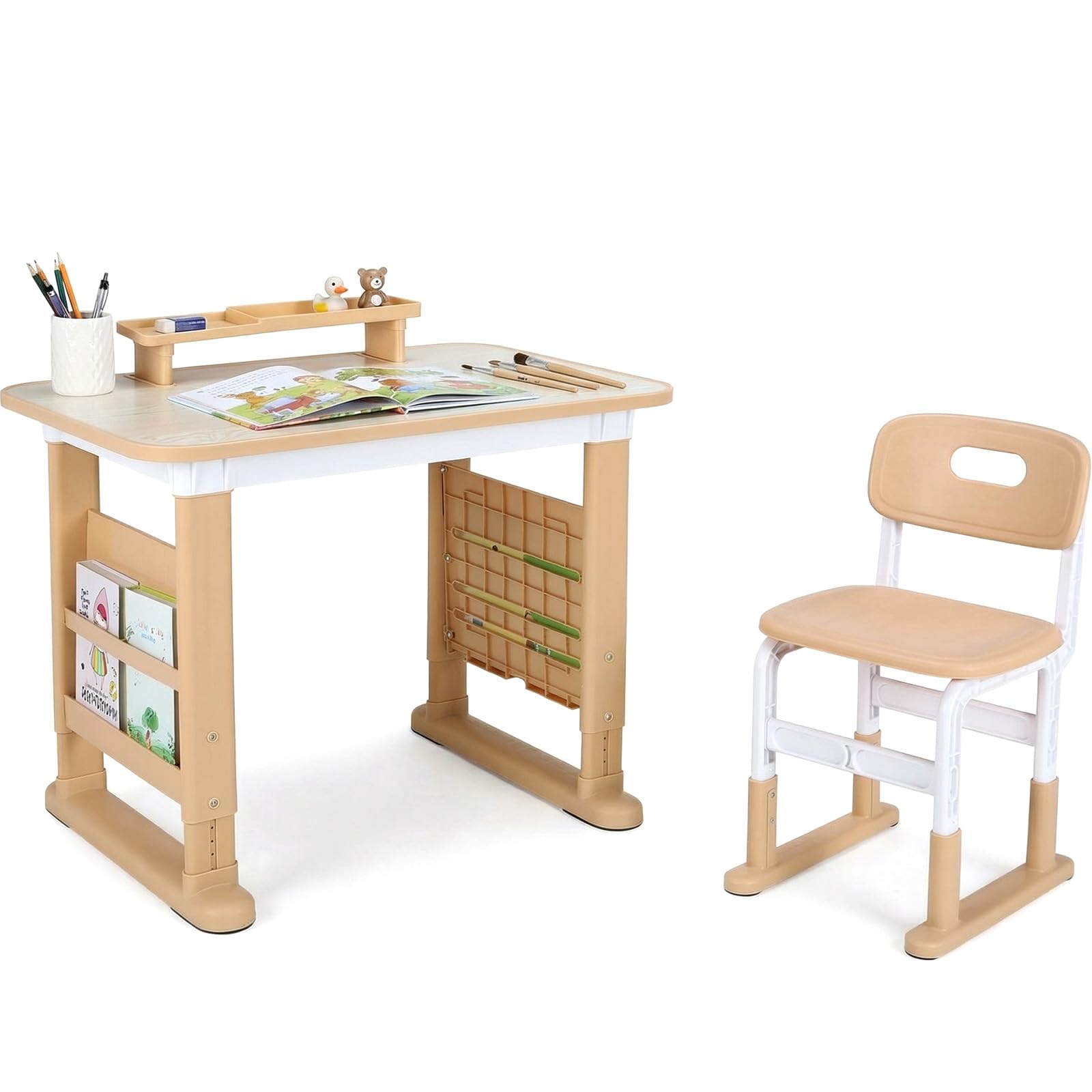 Clevich Höhenverstellbar Kinderschreibtisch und Stuhl Set,Schreibtisch für Kinder ab 3 Jahren,für Kinderzimmer,Schlafzimmer,Arbeitszimmer,Familien-Lern- und Spiel-Ecke,Malbereich,mit Stauraum,Gelb