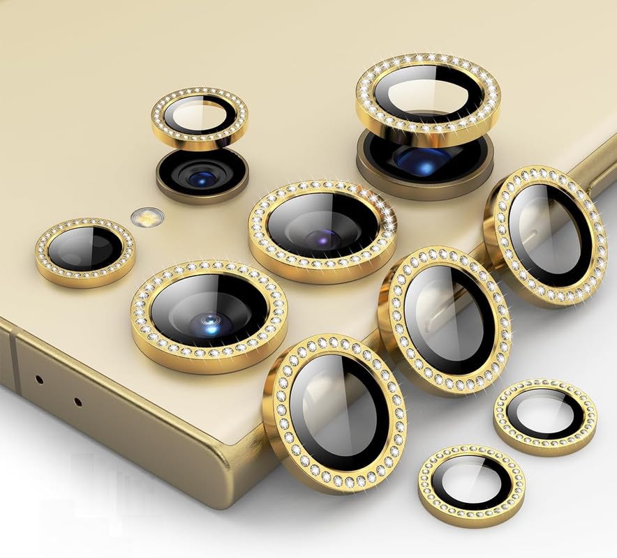 Image of Camera Lens Protector For Samsung Galaxy S24 Ultra 5G (Metal Ring /Anti-Scratch /Clear /GOLD DIAMOND), Pack of 5