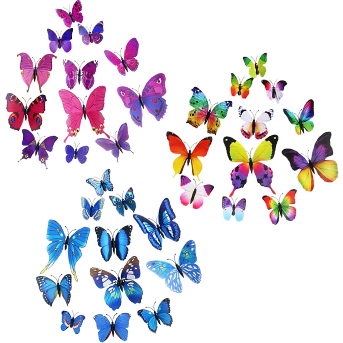 AIOELUV 36 Piezas Mariposa 3D Pegatinas De Pared Mariposas De Pared Accesorios 3D Mariposas Decoracion Pared Salon Dormitorio Oficina 3 Colores Morado Azul Arcoíris