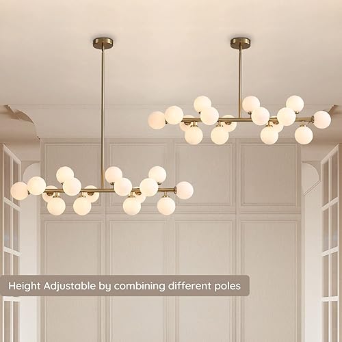 Miniatura 7 de 7PMBEANE Globe Sputnik - Candelabro dorado de mediados de siglo con pantalla de vidrio blanco lechoso, 16 luces para cocina, isla de comedor, sala