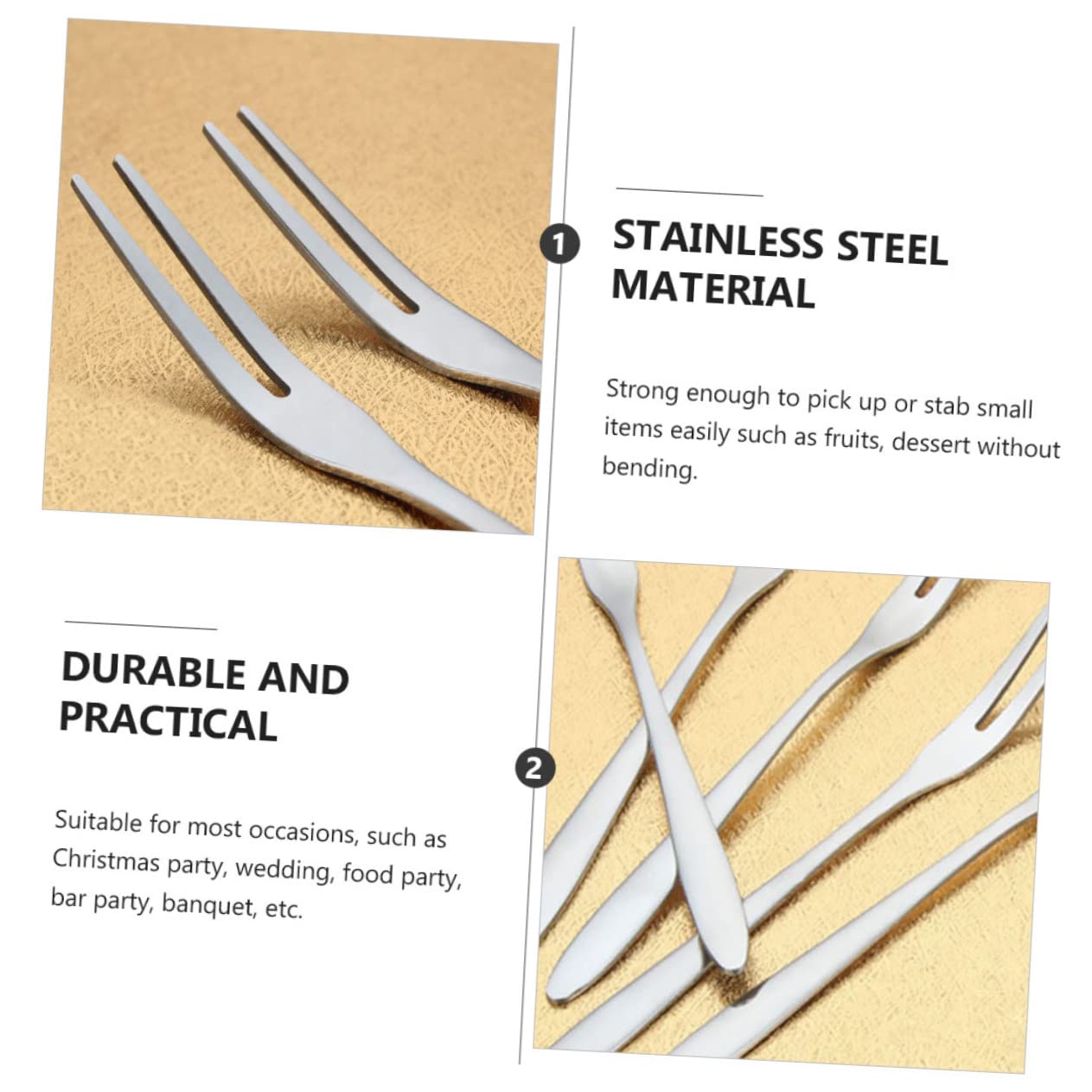 HOLIDYOYO 30 Pcs Fruit Fork Party Cake Forks Bento Lunch Picks Flatware Forks Fruit Food Picks Mini Dessert Forks Two Prong Forks Bento Snack Boxes for Stainless Steel Silver