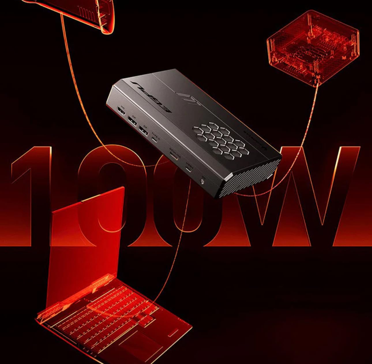 Aoostar Custodia GPU esterna alimentata tramite USB, dock eGPU portatile per prestazioni di gioco e grafica migliorate, design nero sottile, compatibile con laptop e mini PC