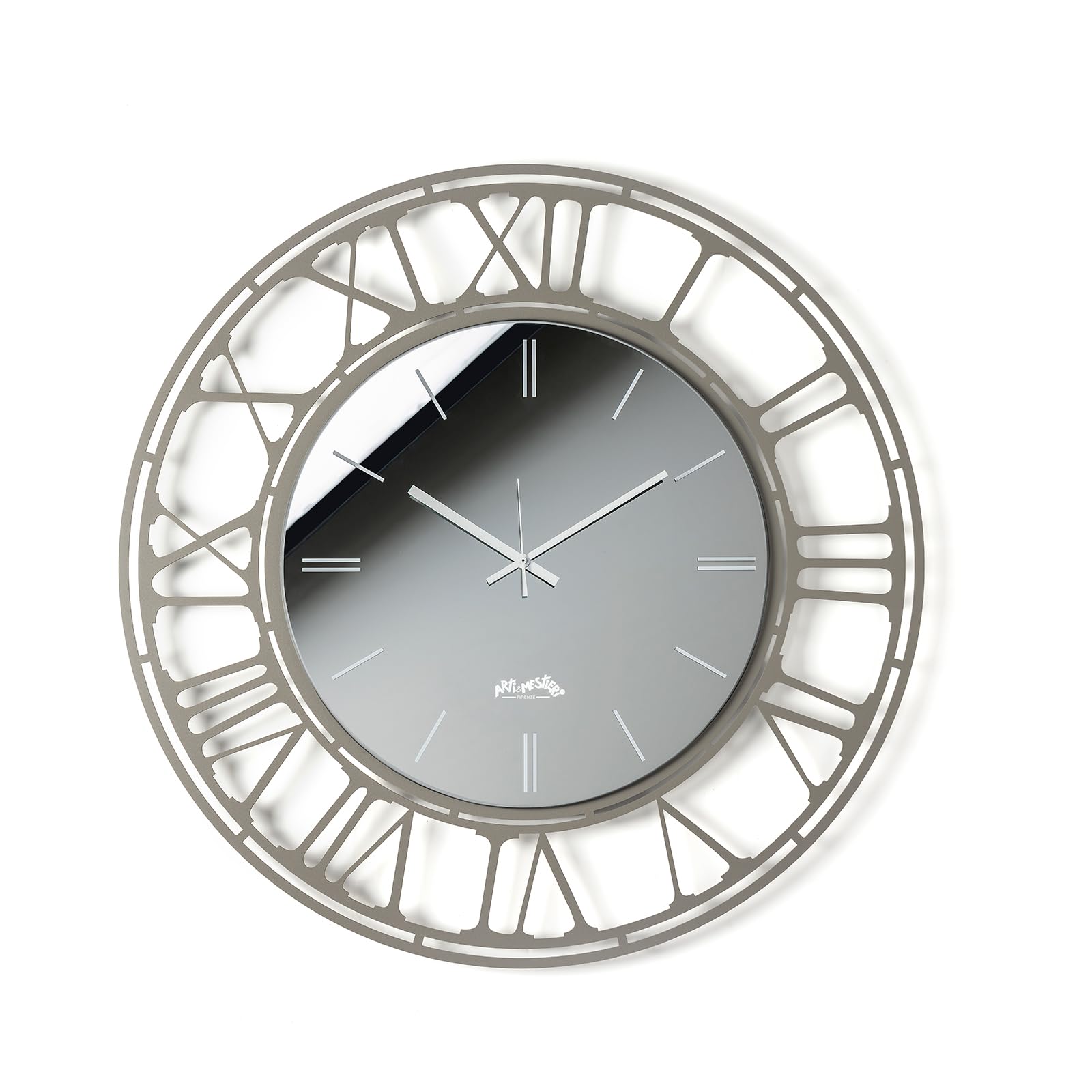 Horloge murale italienne Arti & Mestieri Axis 70 cm en fer couleur fango et verre