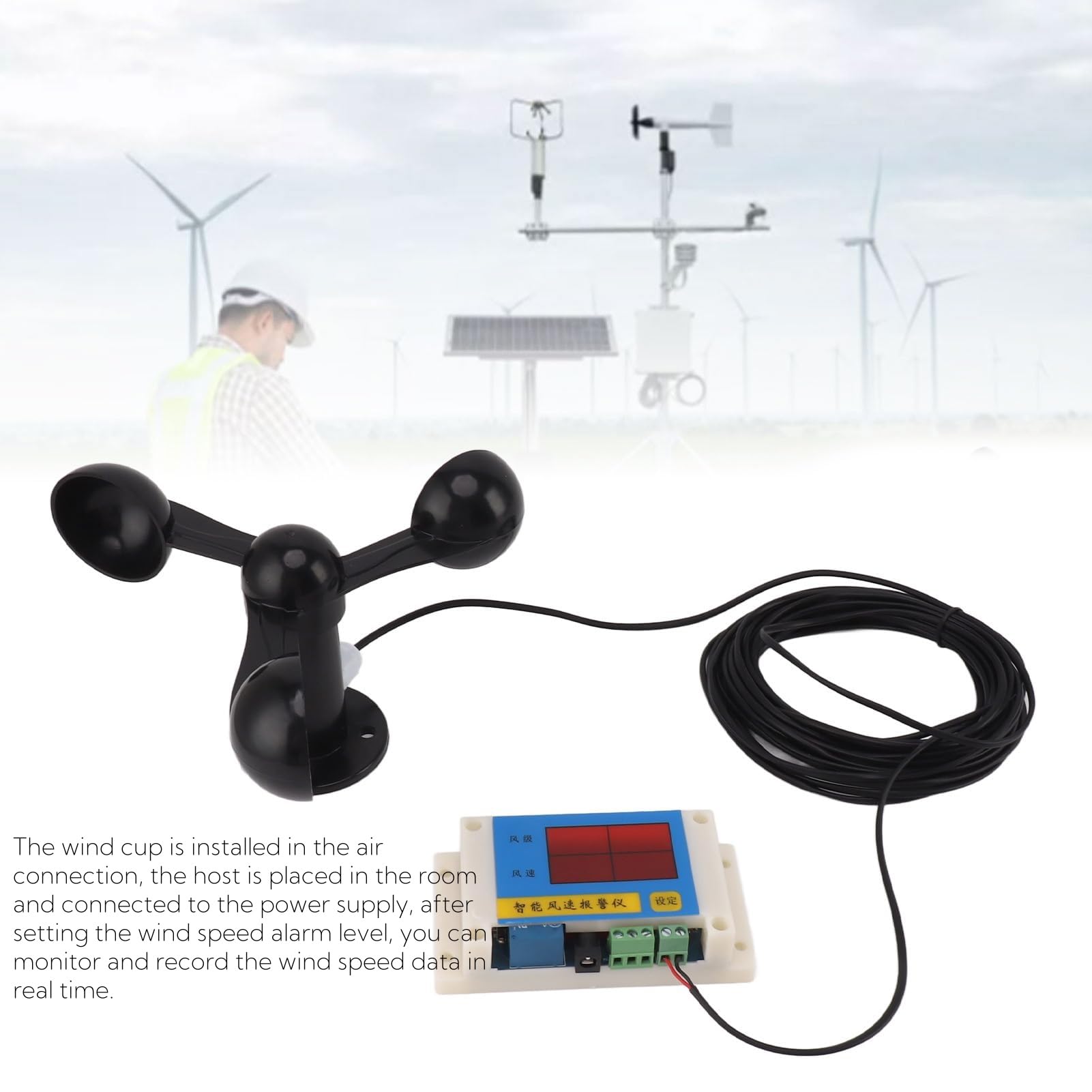 Topyond Sensore di velocità del Vento Anemometro, Dispositivo di Allarme della velocità del Vento, Ventilatore Anemometro per Gru a Torre USB 5V ad Alta Precisione per Serra Stazione Meteorologica