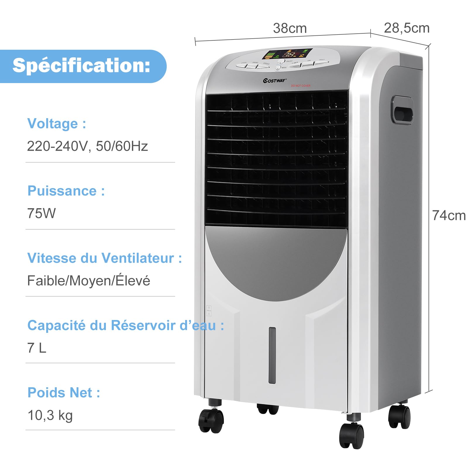 GOPLUS Rafraichisseur d’Air 5 en 1 avec Télécommande, Climatiseur Mobile sans Évacuation, Réservoir d’Eau 7L, Refroidissement,Chauffage,Purification,Ventilateur, Minuterie 8H, Silencieux, Chambre