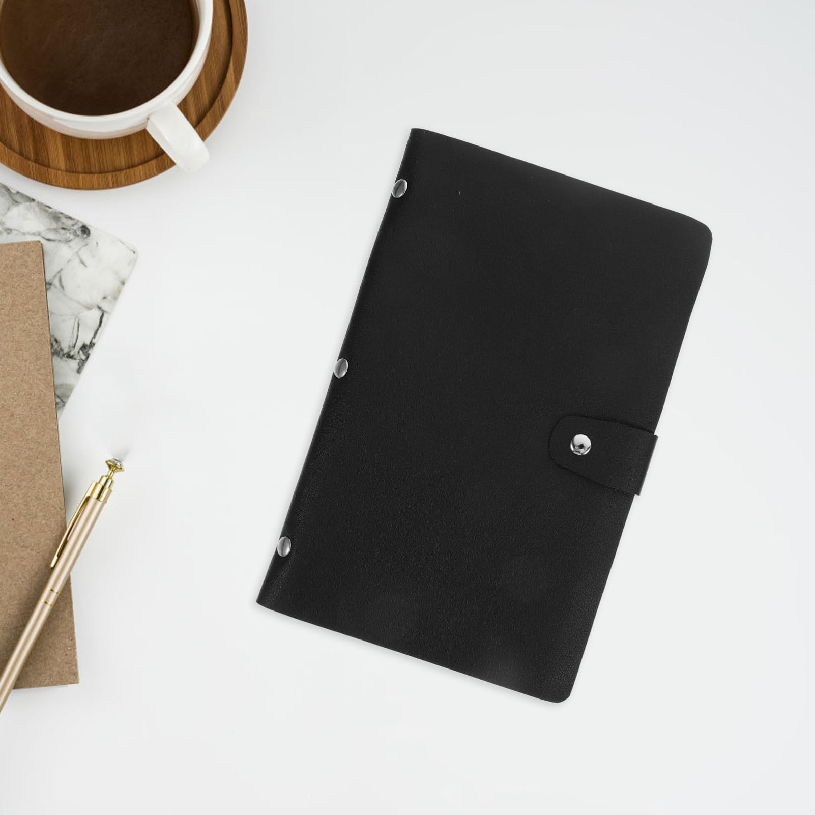 TEHAUX Carnet de Factures Pratique en Pu et Pvc Noir, Portable 20 Feuilles pour Organiser et Protéger Documents Importants au Bureau
