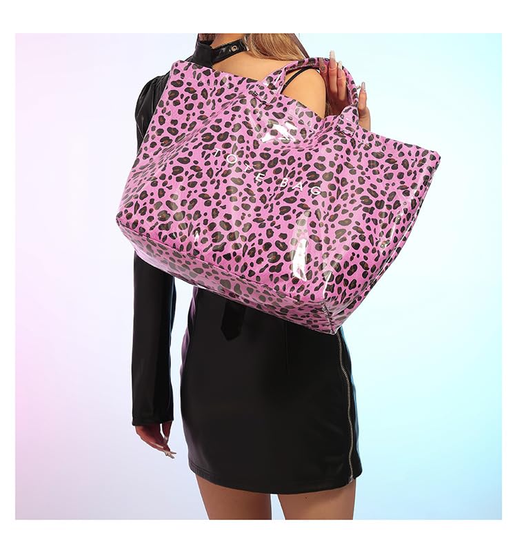 Image of Large Tote Bags for Women PVC Clear Totes Bag Plastic Carry All Bag Kraft Paper Shoulder Handbag Hobo for Work Travel