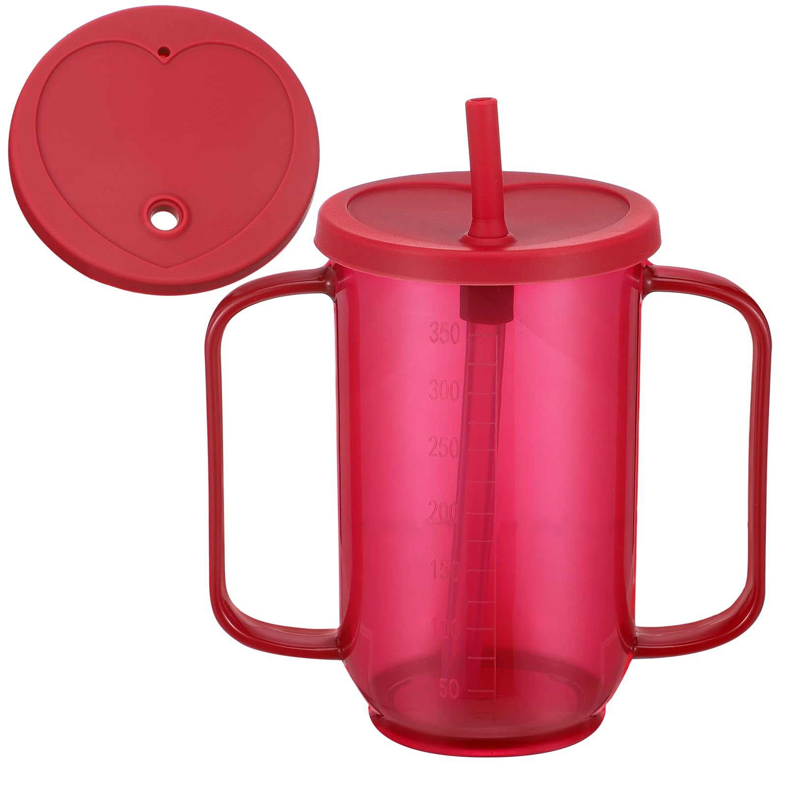 Sliner Adult Sippy Cups for Elderly 12 oz Straw Sippy Cups with 2 Handles No Spill for Adults Spill Proof Dysphagia Cup for Disabled Patients(Red)
