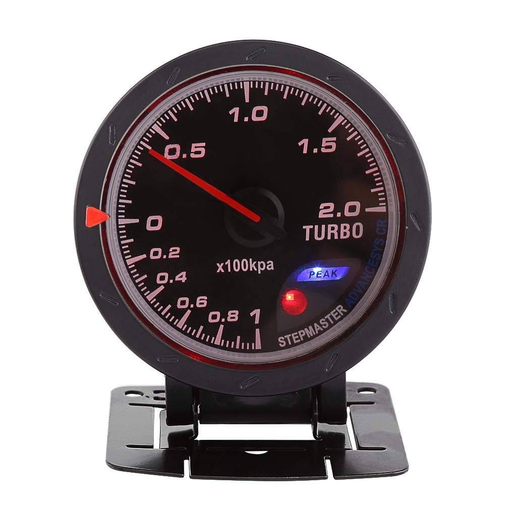 Keenso Auto Turbo Ladedruckanzeige, Universal DC 12V 60mm LED Turbo Ladedruckanzeige 0-200 Kpa Anzeige mit Halterung für Auto Rennwagen