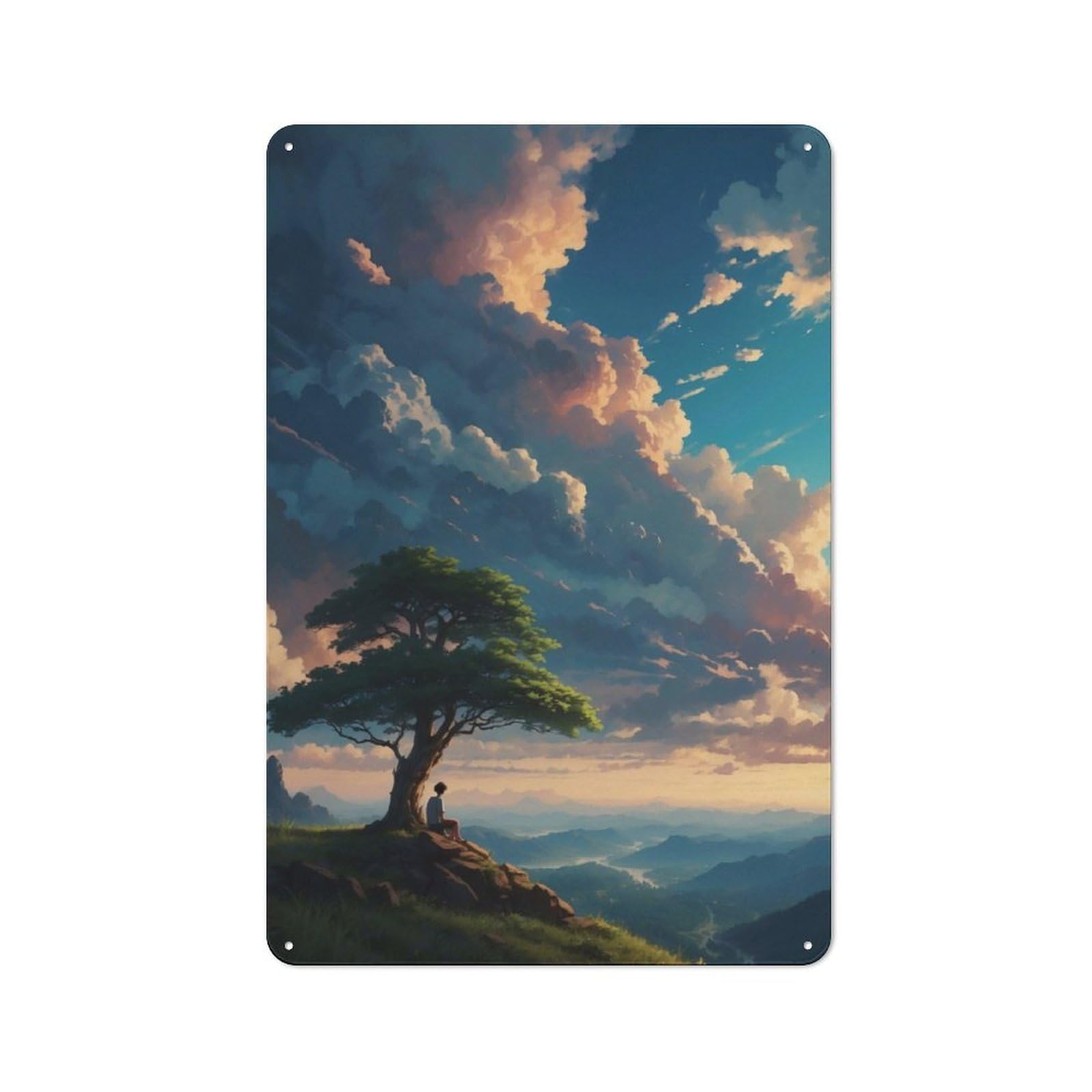 Junmoney Solitary Mountain View Friendly Metal Wall Decor 30X20cm, Decorative Metal Plaque For Coffee Bar, Small Shop Or Dining Room