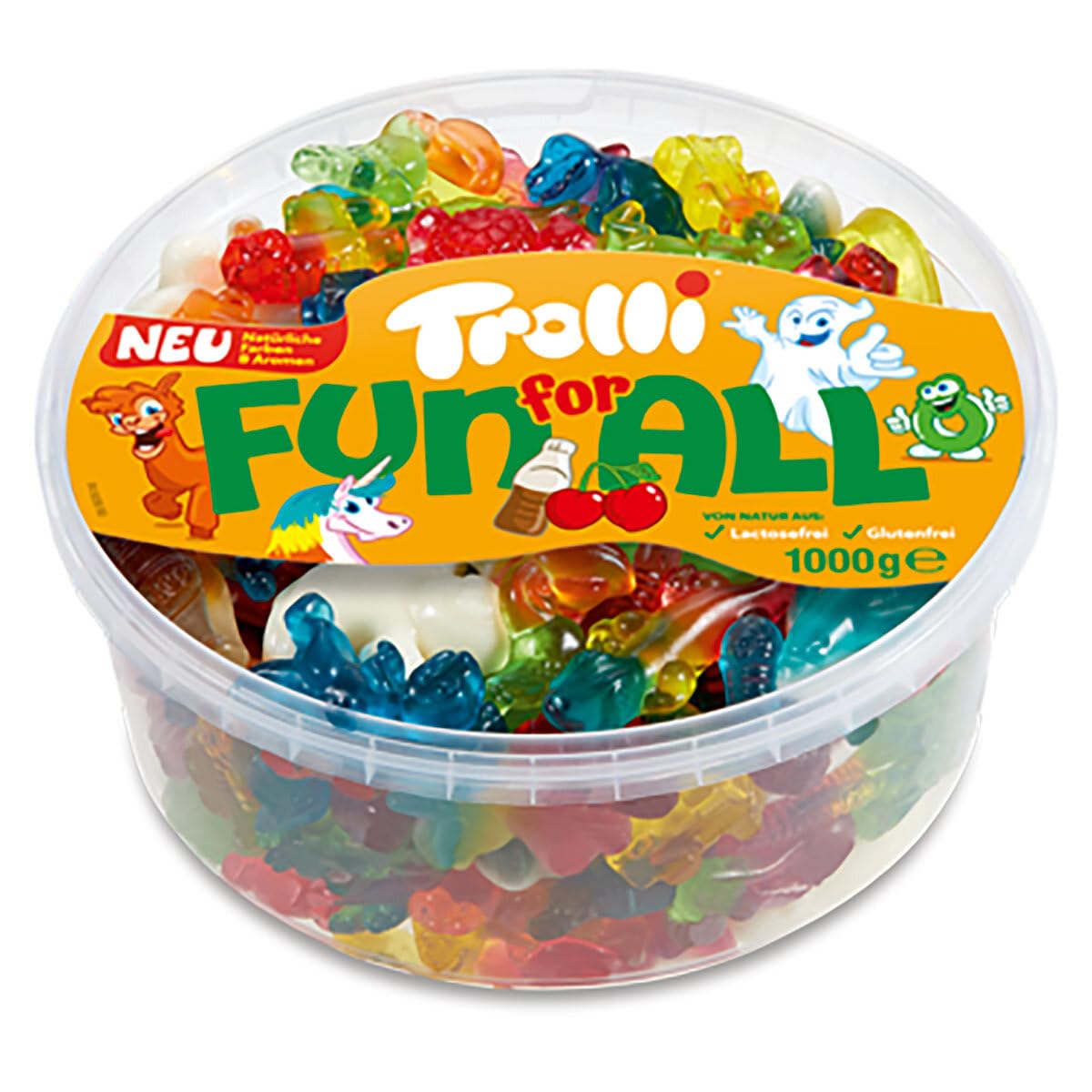 Trolli Sweets 1kg Tub Fun For All Occasions Lactose Free Gluten Free Party Size 30 different fruit gum and marshmallow sweets in 6 fruity flavours