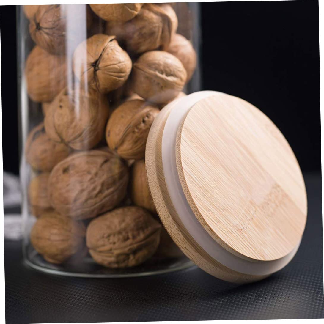 Glasgefäß, 3 Stück, Lebensmittelaufbewahrung, Glasgefäß, Küche, Vorratsflaschen, Gläser mit Holzdeckel für Getreide, Tee, Bohnen, Süßigkeiten, 500 ml